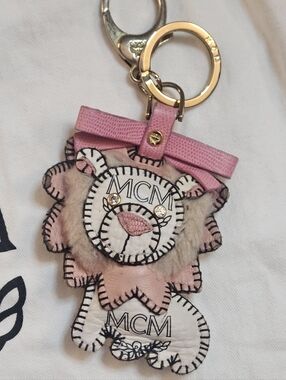 MCM Pink & White Lion Leather Bag Charm